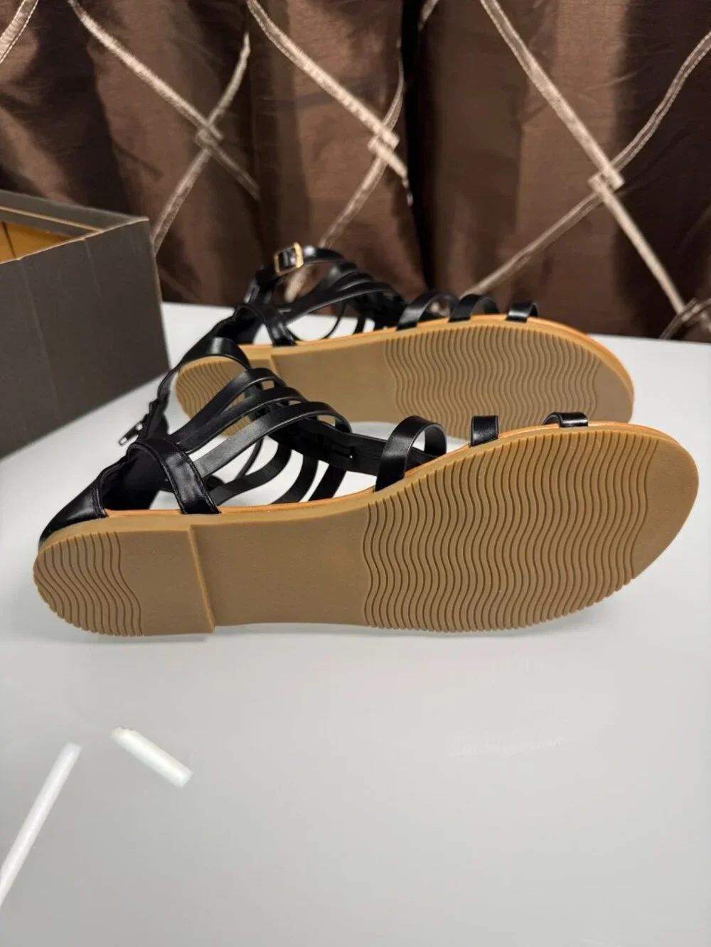 Black Gladiator Strappy Flat Sandals Ankle Zip Size 10